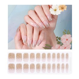 Winning Smile Fully Cured Gel Nail Stricker, UV Free Nail Polish Strips, Salon Class, Long Lasting, Easy Apply & Remove, Includes 22 Strips, 1 Prep Pad, 1 Nail File & 1 Wooden Stick (Nude Gold Power)