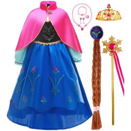 bibeikele Anna Costume for Girls Dress UP Outfit Kids Cosplay with Crown Wand Wig Necklace 9-10Years(FCF58-150)