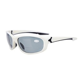 Eyekepper TR90 Unbreakable Sports Bifocal Sunglasses Baseball Running Fishing Driving Golf Softball Hiking White Frame Grey Lens +1.75