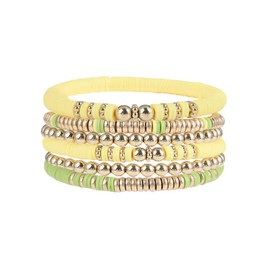 Bohemian Ploymer Clay Surfer Bracelet for Women Summer Beach Layering Colorful Beaded Stretch Stackable Friendship Boho Bead Bracelet Set-bead yellow