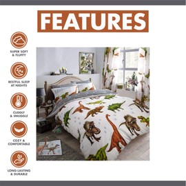 Lions Dinosaur Bedding Bed Duvet Cover Set with Pillowcase, Reversible Boys Quilt Covers, Single, 137x200cm