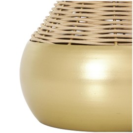 CosmoLiving by Cosmopolitan Rattan Handmade Decorative Vase Woven Centerpiece Vase with Gold Metal Base, Vase for Home Decoration 7" x 7" x 11", Brown