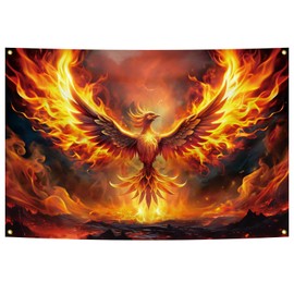Burning Bird Flag 4x6 Ft(120x180cm) Fire Animal Phoenix Reborn Shining Fantasy Flag Indoor and Outdoor Flags Office Workplace Home Garden Commercial Banner Decoration （Phoenix -A）