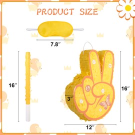 Two Groovy Pinata - Groovy Pinata with Blindfold and Bat for Kids Groovy Hippie Theme Birthday Party Game Decorations (Small Size 16”x12”x3”)