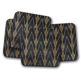 4 Set - Black & Gold Art Deco Coaster - Geometric Wallpaper Retro #12545