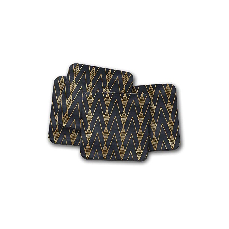 4 Set - Black & Gold Art Deco Coaster -