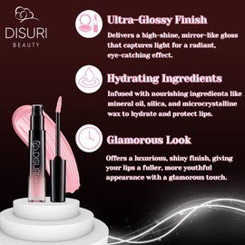DISURI Beauty Glossy Blast Lip Gloss for Girls and Women - Non-Sticky and Long-Lasting Formula - Get Ultra Shine with Flavored Lip Gloss - 0.8 FL Oz - (Baby Pink - M70)