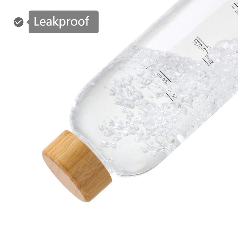 sunkey 32 oz Glass Water Bottle with Time Marker Bamboo