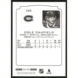2022-23 O-Pee-Chee Hockey #144 Cole Caufield Hockey Card Montreal