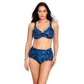 Miraclesuit Women's Bronze Age Norma Jean Retro High Waist Tummy Control Swim Bottom, Blue/Multi, 14