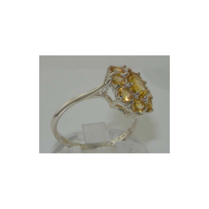 Luxury Solid 925 Sterling Silver 1.7ct Natural Citrine Cluster Ring