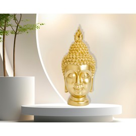 AMOIENSIS Buddha Head Statue (Gold), Ideal for Zen Space, Spiritual Decor, Buddhism Religious Room Decoration