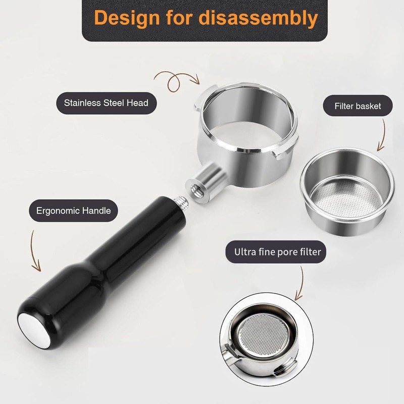 51mm Bottomless Portafilter Compatible for Delonghi ECP3420/ECP3120/EC155/BCO430/EC260 with Stainless Steel