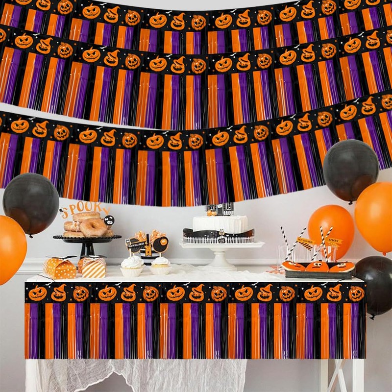 4Pcs Halloween Banner Decorations, 39Ft Pumpkin Foil Fringe Tinsel Streamer