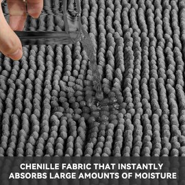 Hodeacc 2Pcs Non Slip Chenille Bath Bathroom Mat Set,High Water Absorbent Density Soft Microfiber Toilet Pedestal Mat Machine Washable Bathroom Mats Carpet 50x50cm/50x80cm (Dark gray)