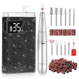 CHRISTINE SHELLY Rechargeable 35000RPM Cordless Nail Drill With 12 Bits and Sanding Bands,Sparkling Portable Electric E File for Acrylic Gel Nails,Professional Nail Tools for Manicure Pedicure - Specification: Black Diamond