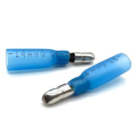 (100 Pieces) Blue Heat Shrink Marine Grade Male Bullet Connectors, American Wire Gauge 16-14