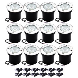 NAWVACE 12Pack Well Lights LED Low Voltage Landscape Lights, Outdoor In Ground Lights 12V-24V 5W Warm White 3000K, IP65 Waterproof Up Lighting for Pathway, Driveway, Deck, Garden, With Wire Connectors