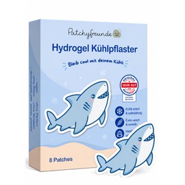Hydrogel Cooling Plasters for Children from 2 Years, Instant Cooling Gel Plaster without Pre-Cooling, Pack of 8, Dermatologically Tested, Design Shark, Patchyfreunde by Grünova