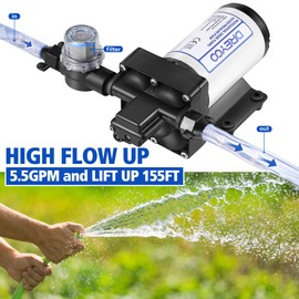 Water Pressure Booster Pump 110v 5.5 GPM 70 PSI, Self Priming Industrial Water Pump with Power Plug, Pipe Fittings Brass Connector Strainer Filter for Kitchen Bathroom Rv Marine Caravan Garden(Black)