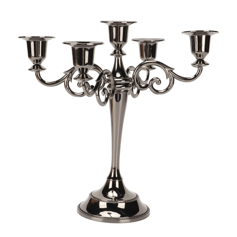 Metal Candelabra Black 5 Arms Elegant Colorfast Stable Wide Base