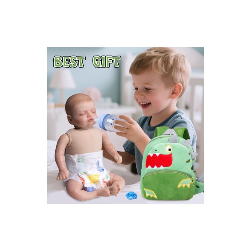 10Pcs Reborn Baby Doll Diaper Bag Care Set Dino Backpack