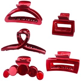 YOOOYOOO Hair Claw Clip, Light Big Strong Hold Nonslip Glossy Clips for Thick & Thin Hair & Curly Hair, 90's Vintage Jaw Clips, Wedding Party Banquet (5 Count, Red)