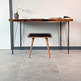 Ultimate Premium Products Walnut Ottoman Stool for Living Room | Upholstered in Faux Black Leather Fabric | Versatile as a Piano Bench | Ideal Bedroom Bench | Functional Footstool Bench