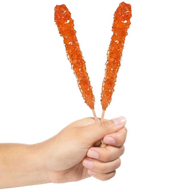 Orange Rock Candy Sugar Sticks - Orange Flavored - 12