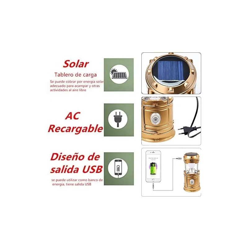 Lámpara Recargable Solar Linterna Camping Led - para Acampar