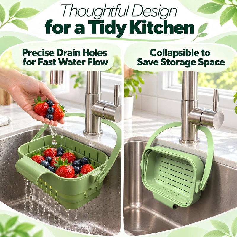 Foldable Hanging Sink Drain Basket Collapsible Kitchen Faucet Food Strainer