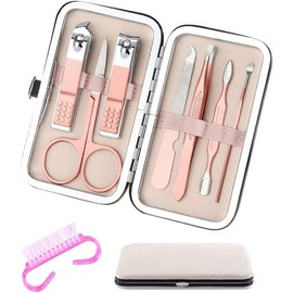  RuiChy Multifunctional Nail Clippers Set Manicure Set Professional Rose Gold Eyebrow Scissors Tweezers Nail File Nail Care Pedicure Grooming Kit with Case for Travel Use(8 Pcs)