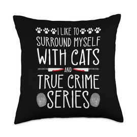 True Crime Series and Cats, Murder Show Junkie Murderino Throw Pillow