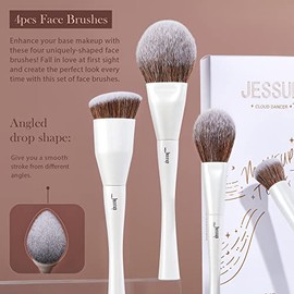 Jessup Brochas de Maquillaje, 14 Piezas Set de Brochas de Maquillaje para Base en Polvo, Sombra de Ojos, Corrector, Colorete, Contorno, Brocha Para Mezclar, Sintética Perla Blanca T343