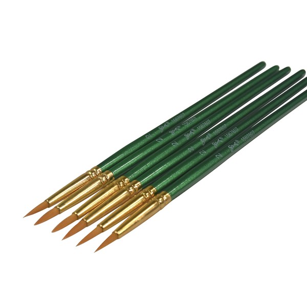 Sax Optimium Golden Taklon Brushes, Round Type, Short Handle, Size 2, Pack of 6