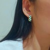 Checkered Hoop Earrings for Women Enamel Oval Hoop Earrings Small