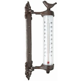 MAISONICA Bird Wall Thermometer - Cast Iron, Kerosine - Garden Outdoor - 27.3cm - Gift Boxed