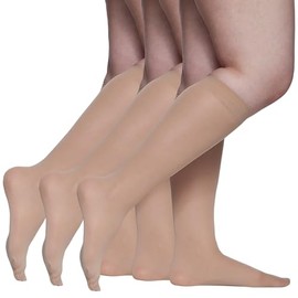 Berkshire womens 3 Pairs Opaque Trouser Pantyhose With Sandalfoot Toe Queen Size Knee High, Nude, 10-12 Plus
