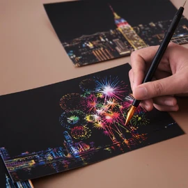 Lakymisy Set of 8, Scratch Art, Latch Board, Postcard Type, Carafra, Paper Art, Funny, Coloring, Cherry Blossoms, Fireworks, Drawing, Beautiful Art, Children, Birthday, Gift, Room Decoration, Scratch