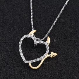 Unbranded DEVIL LOVE HEART CRYSTAL PENDANT NECKLACE WITH HORNS SILVER & GOLD