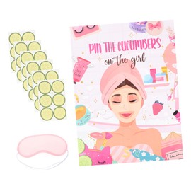 CHILDWEET Spa Party Supplies for Girls Fun Blindfold Game Poster with Cucumber Stickers Exciting Spa Makeup Party Decoration for Boy Girl Birthday Celebrations and Showers