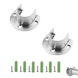 SJJJS 2 Pieces Pipe Brackets Clothes Rail Stainless Steel Adjustable Flange U Bracket Clothes Rail for Closet Bracket 22-26mm