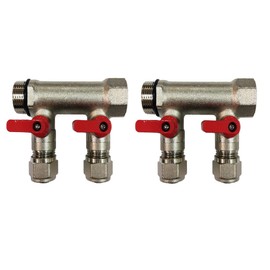4 Loop Plumbing Manifold w/ 3/4" trunk & 1/2" pex ball valves, red handle