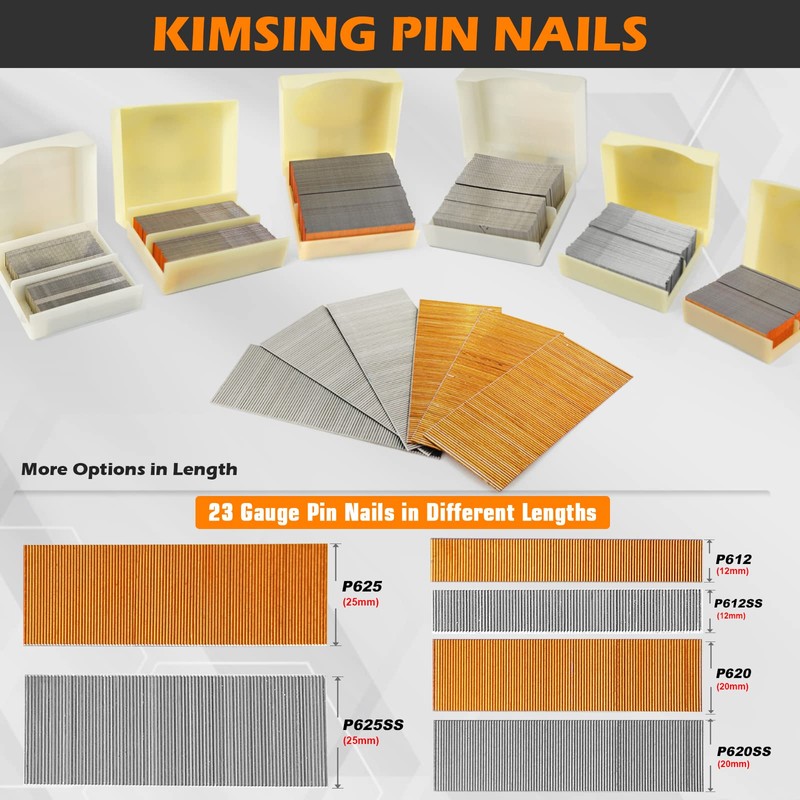 KIMSING P612SS(12mm) 23 Gauge Stainless Steel Micro Pin Nails 9,000