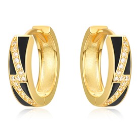 TANGPOET Lightning Hoop Earrings 925 Sterling Silver Black Sleeper Earrings Small Huggie Earring Valentine Day Gifts for Men Women Boys Girls, Gold