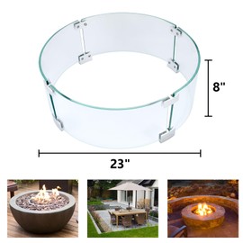 vchin Fire Pit Wind Guard, 23" Glass Wind Guard for Fire Pit Round Table. Made of Clear Tempered Glass. The Glass Firepit Wind Guard Set with Assembly Instructions.