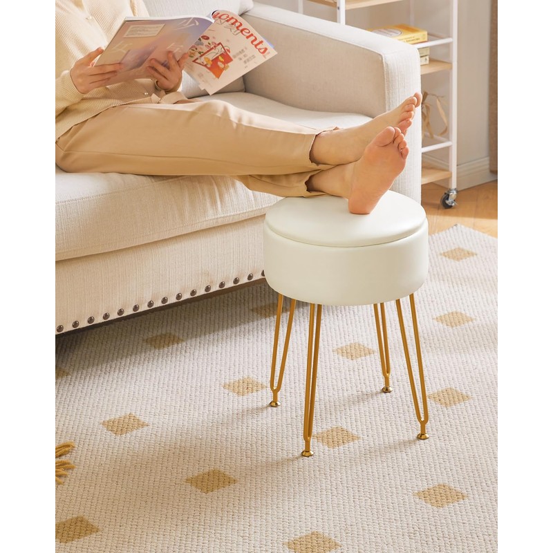 IBUYKE Faux Leather Round Footrest Stool with Storage Ottoman, Makeup