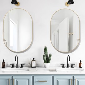 NEUWEABY Oval Bathroom Mirror Capsule Wall Vanity Mirror, 2 Pieces 20"x30" Pill Mirrors Wall Mounted Mirror, Large Modern Mirror with Gold Metal Frame, Decor for Entryway, Bedroom, Living Room