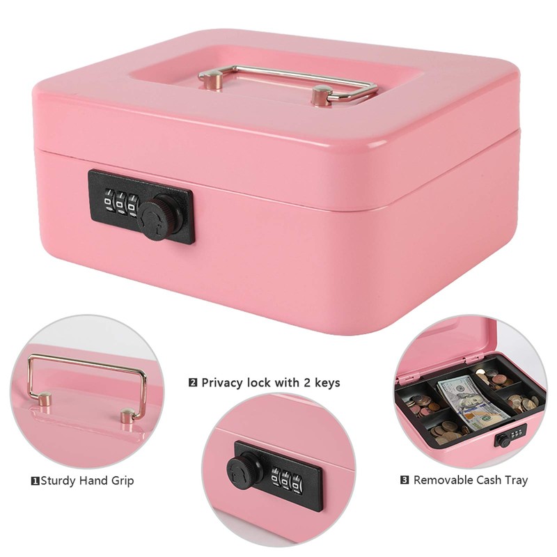 xydled Steel Cash Box Safe with Combination Lock,Money Safe Box