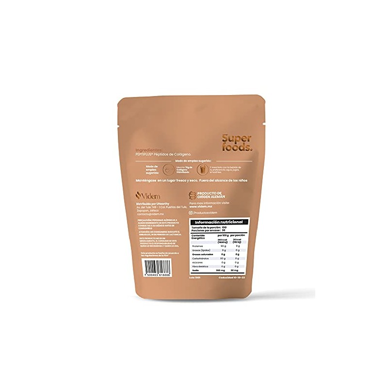 Colágeno Videm Hidrolizado Premium, Facil Absorción, Apoyo Articular y Antiedad,